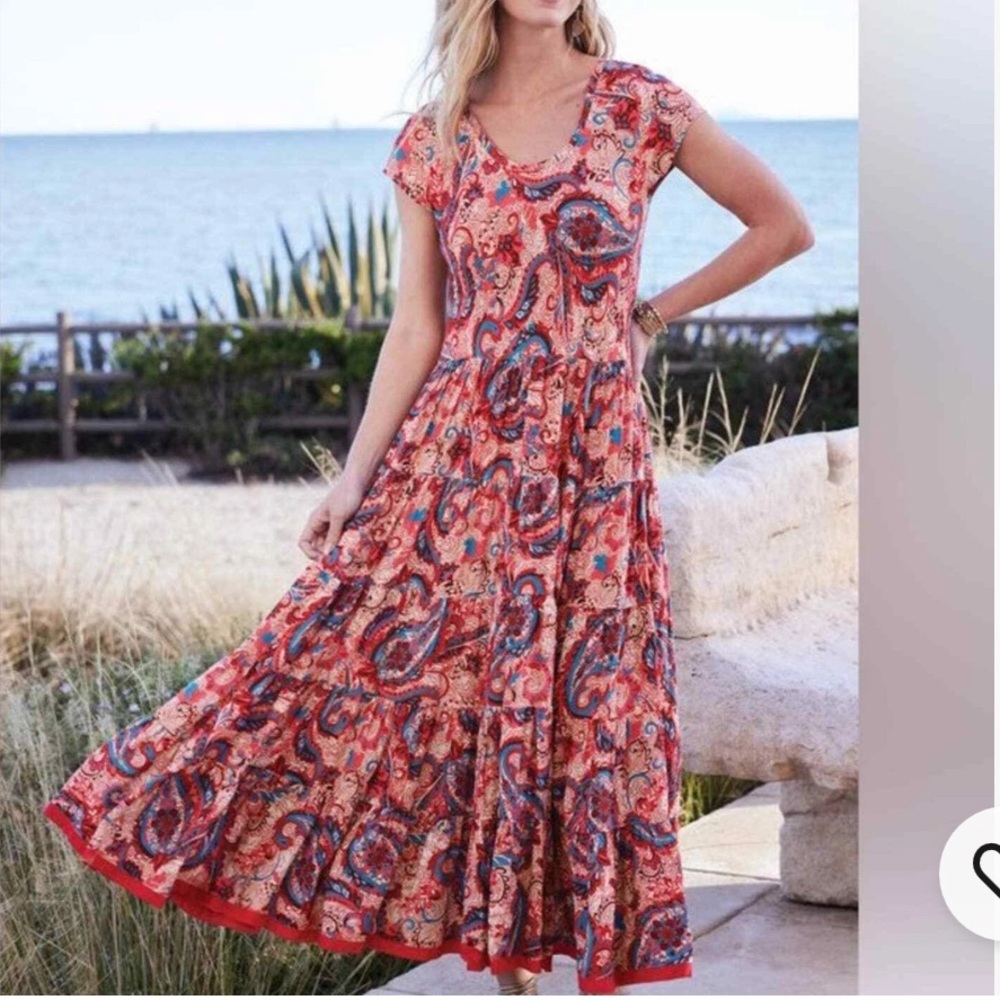 NWT Soft Surroundings dress Maxi tiered 🇺🇸 colors pull on lightweight beachy